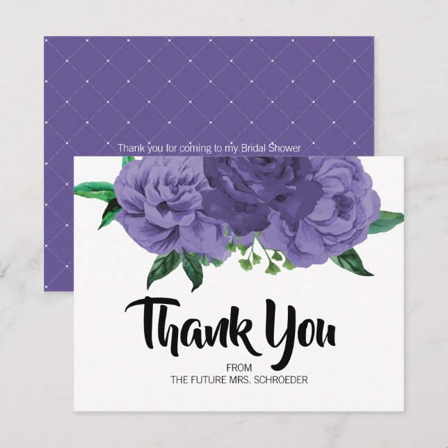 Invitación Floral Violeta Púrpura Ducha De Novias Gracias Tar (Anverso / Reverso)