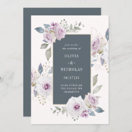 Invitación Floral violeta suave Rubor con gris | Boda