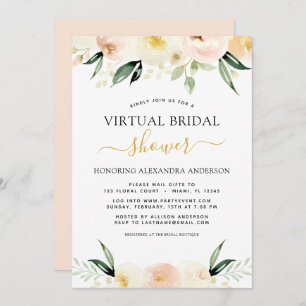 Invitación Floral Virtual Bridal Shower color de agua rosa Ru