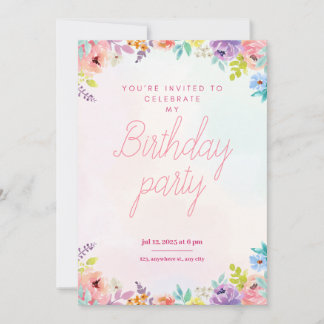 Invitación Floral watercolor adults birthday invitation