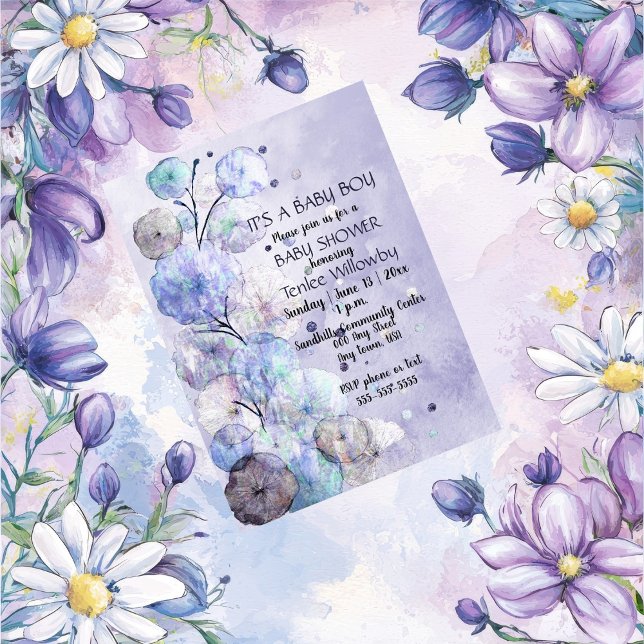 Invitación Floral Watercolor Baby Boy Shower Invitation (Subido por el creador)