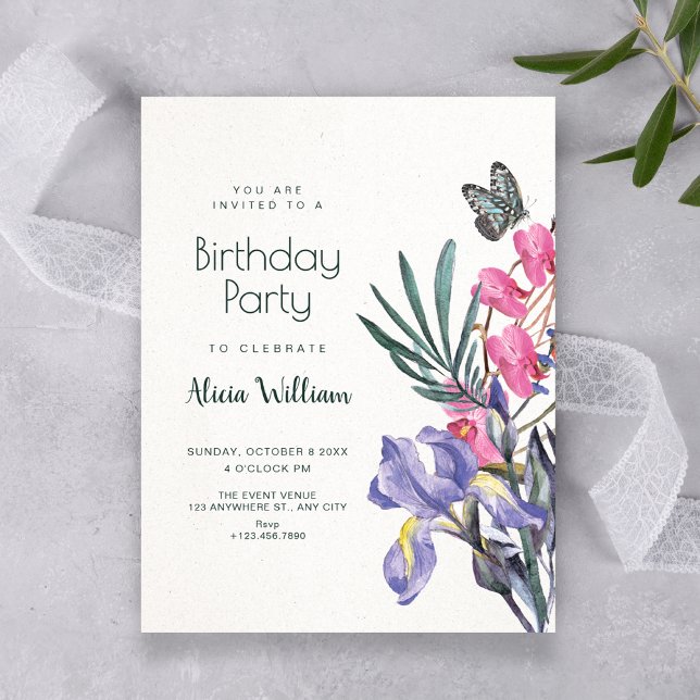 Invitación Floral watercolor birthday (Subido por el creador)