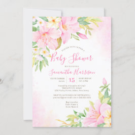 Invitación Floral Watercolor Botánico Rubor Pink Baby Shower