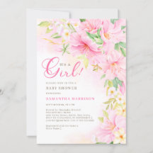 Floral Watercolor Botánico Rubor Pink Baby Shower