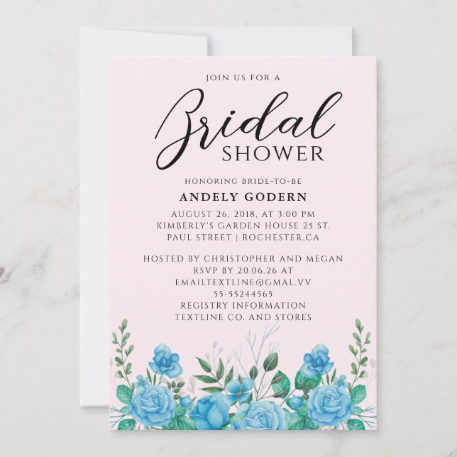 Invitación Floral Watercolor Bridal Shower (Anverso)