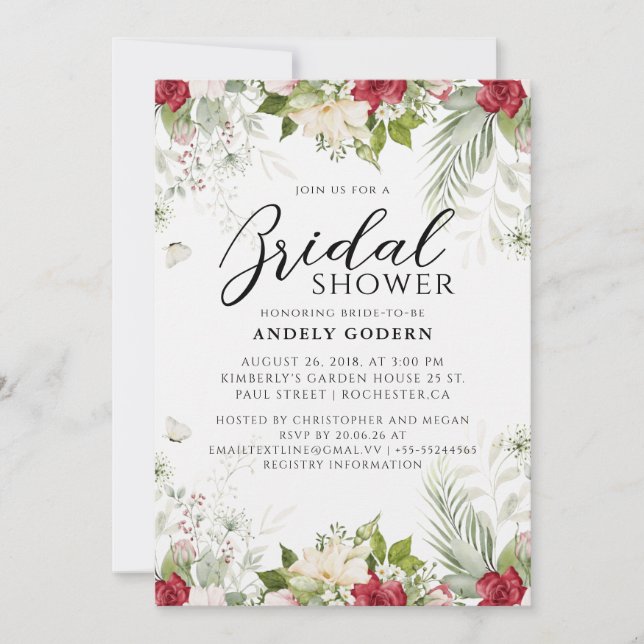 Invitación Floral Watercolor Bridal Shower (Anverso)