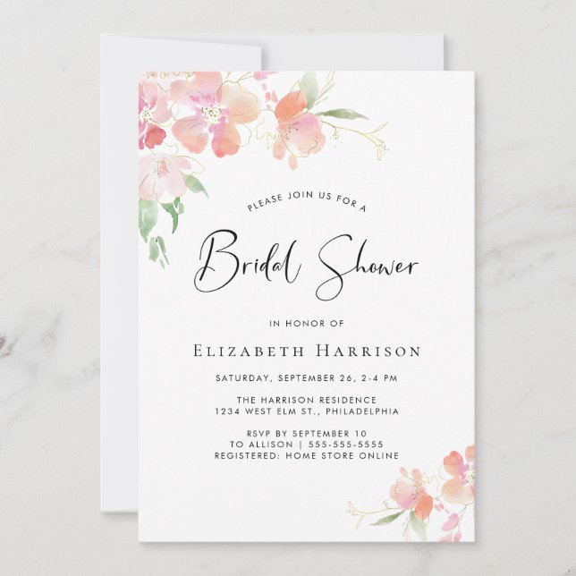 Invitación Floral Watercolor Bridal Shower (Anverso)
