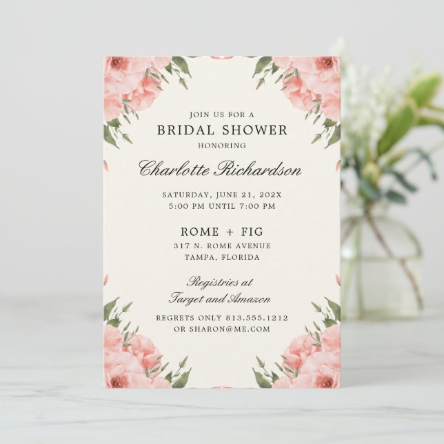 Invitación Floral Watercolor Bridal Shower (Anverso de pie)