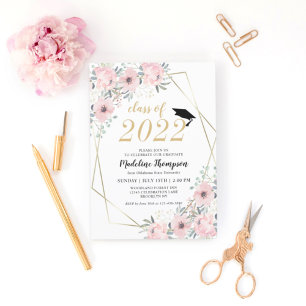 Invitación Floral Watercolor Dusty Blush Pink Gold Graduation