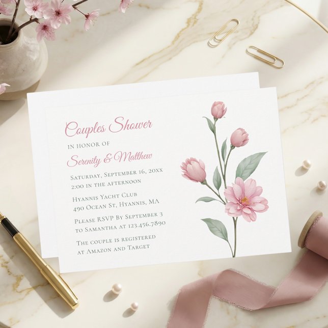 Invitación Floral Watercolor Dusty Rose Sage Couples Shower (Subido por el creador)