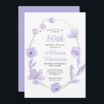 Invitación Floral Watercolor Lavender 80th Birthday Party<br><div class="desc">Esta invitación a la fiesta de cumpleaños número 80 incluye una delicada corona de vid acentuada con flores de acuarela de lavanda, y "80" y el nombre del chica de cumpleaños en un elegante guión de lavanda. Usted puede fácilmente personalizar los detalles del fiesta y cambiar el año de cumpleaños...</div>