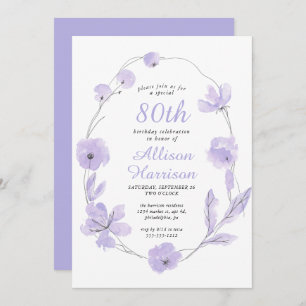 Invitación Floral Watercolor Lavender 80th Birthday Party