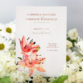 Invitación Floral Watercolor Lillies Terracotta