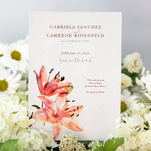 Invitación Floral Watercolor Lillies Terracotta