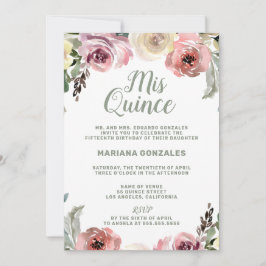 Invitación Floral Watercolor Mis Quince Quinceanera