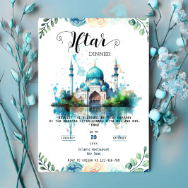 Invitación Floral Watercolor Mosque ramadan Iftar Invitation
