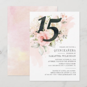 Invitación Floral Watercolor Quinceanera Fiesta de cumpleaños