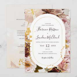 Invitación Floral Watercolor Rubor Moderno Todo En Un Boda
