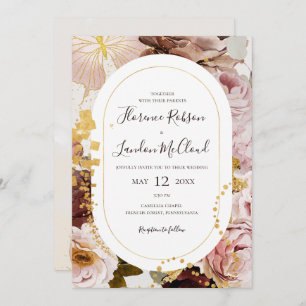 Invitación Floral Watercolor Rubor Moderno Todo En Un Boda