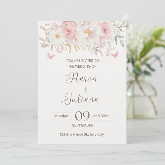 Invitación Floral wedding invitation  (Anverso de pie)