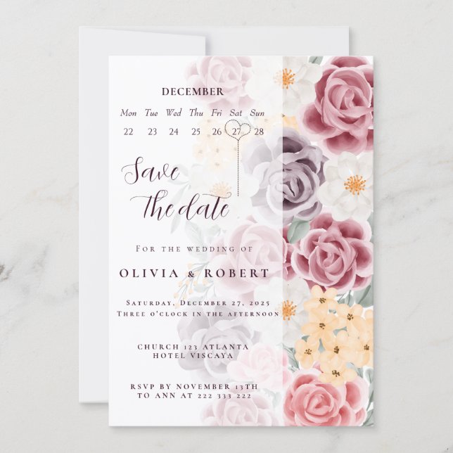 Invitación Floral wedding invitation combines romantic elegan (Anverso)