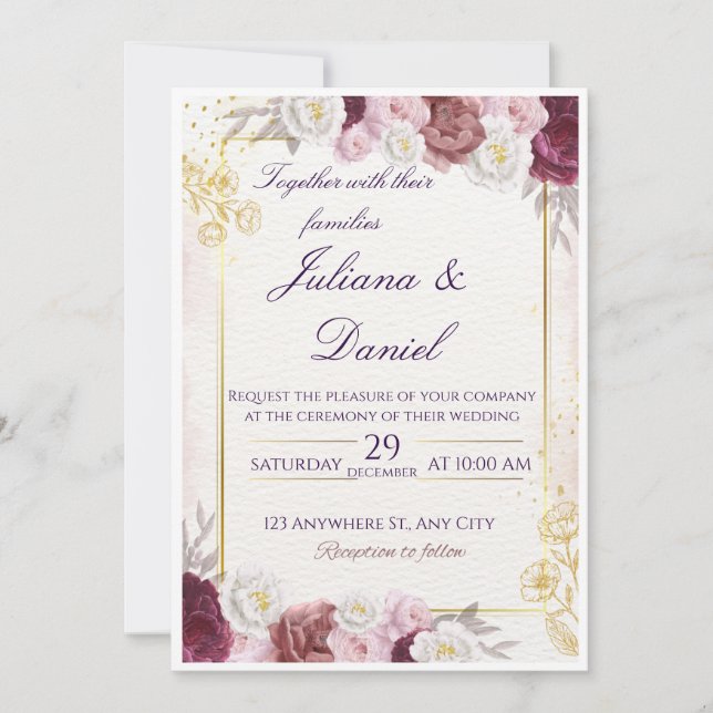 Invitación Floral Wedding Invitation – Elegant & Customizable (Anverso)