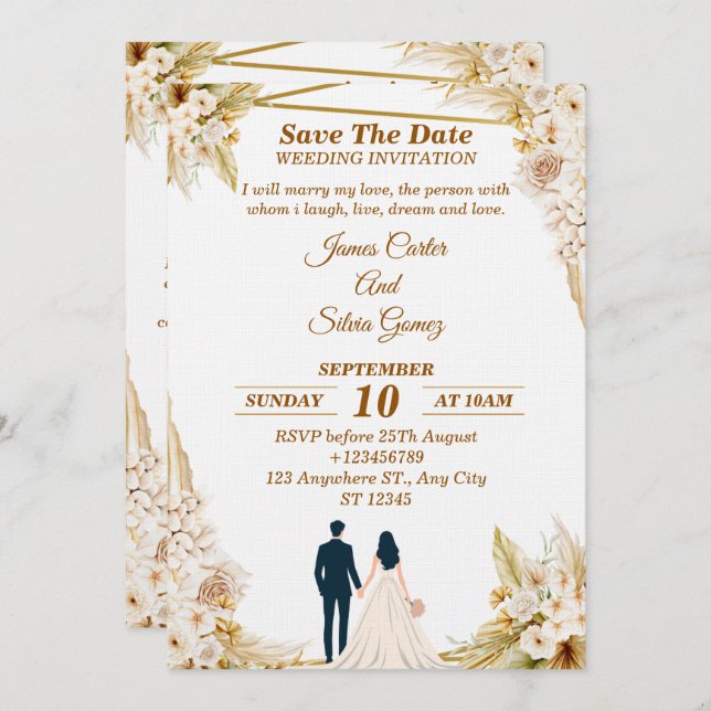 Invitación Floral Wedding Invitation – Modern invite card (Anverso / Reverso)