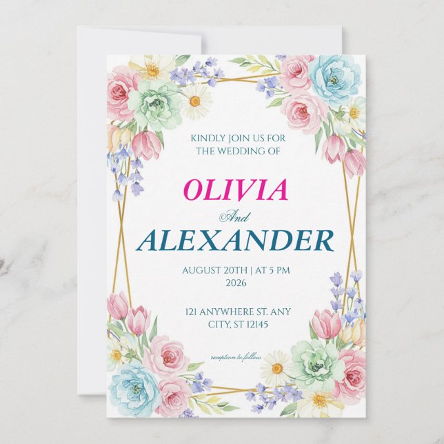 Invitación Floral Wedding Invitations Colorful Spring (Anverso)