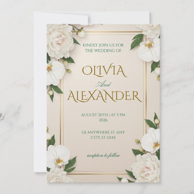 Invitación Floral Wedding Invitations Luxurious White (Anverso)