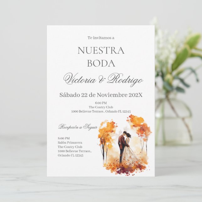 Invitación Floral Wedding invite in Spanish (Anverso de pie)