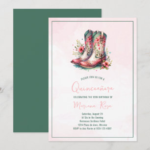 Invitación Floral Western Boots Quinceanera Cumpleaños