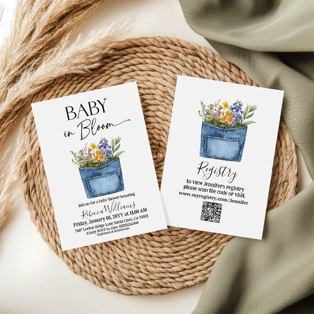 Invitación Floral Western Denim Pocket Baby In Bloom Shower (Subido por el creador)