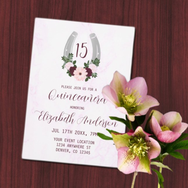 Invitación Floral Western Horseshoe Quinceanera (Subido por el creador)