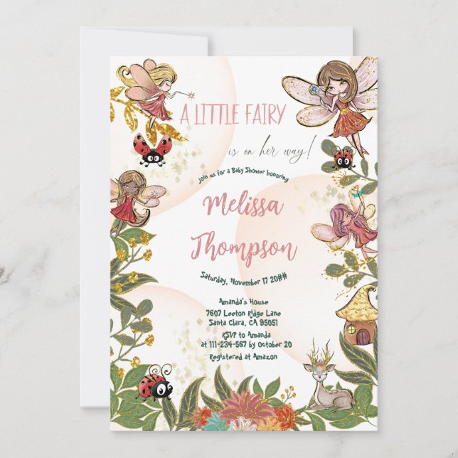 Invitación Floral Whimsical Encantado Fairy Ladybug Deer (Anverso)