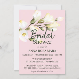 Invitación *~* Floral White Beach Rosa acuarela Bridal Invi