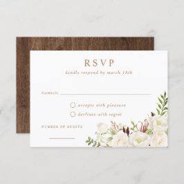 Invitación Floral White Greenery Boda de Madera Rústica RSVP