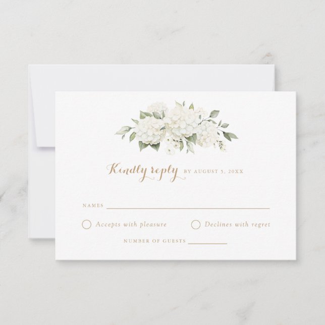 Invitación Floral White Hydrangea Greenery Wedding RSVP (Anverso)