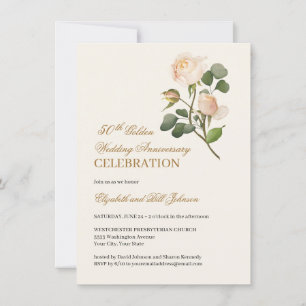 Invitación Floral White Rose Gold 50 años Boda
