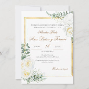 Invitación Floral White Spanish Wedding Invitation