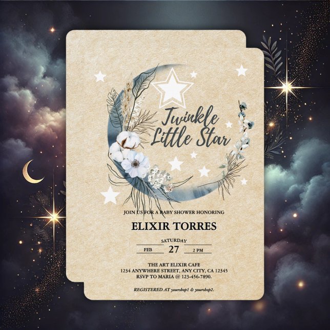 Invitación Floral White Twinkle Little Star Baby Shower (Subido por el creador)