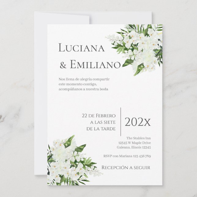 Invitación Floral White Wedding Invitation (Anverso)