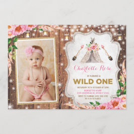 Invitación Floral Wild One First Birthday Rustic Teepee Fiest