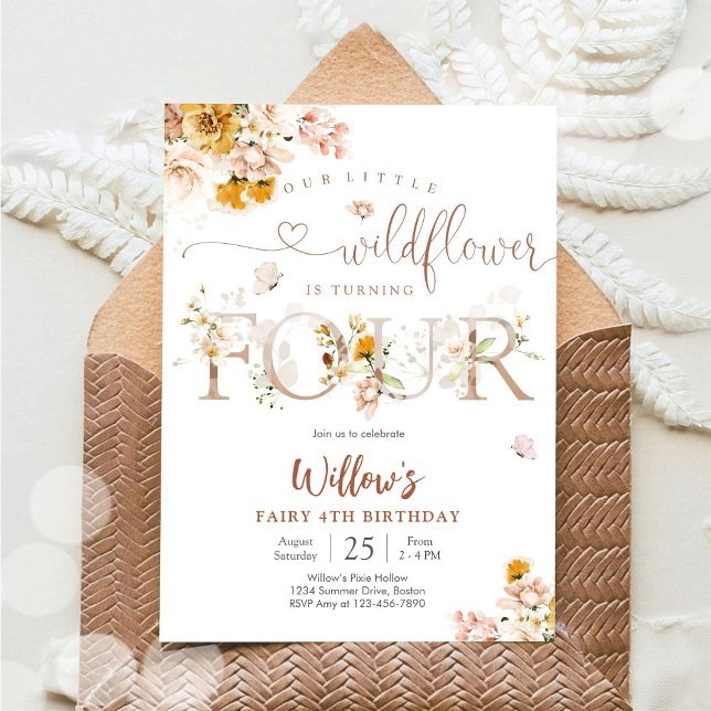 Invitación Floral Wildflower 4th Birthday Invitation (Subido por el creador)