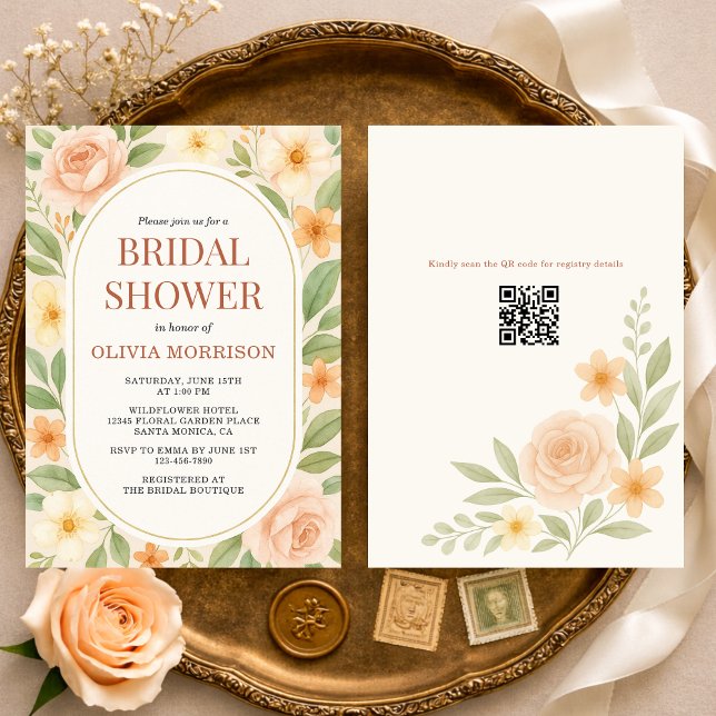 Invitación Floral Wildflower Botanical QR Code Bridal Shower (Subido por el creador)