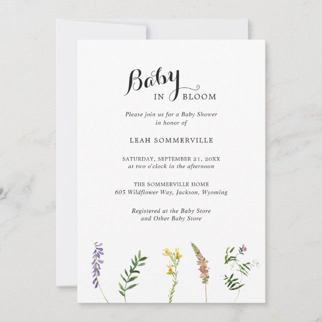 Invitación Floral Wildflower Elegante Baby Shower (Anverso)