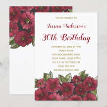 Floral Wine Gold Invite a cumplir 30 años