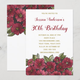 Invitación Floral Wine Gold Invite a cumplir 30 años