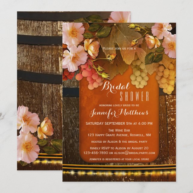 Invitación Floral Wine Thalle String Lights Bridal Shower (Anverso / Reverso)