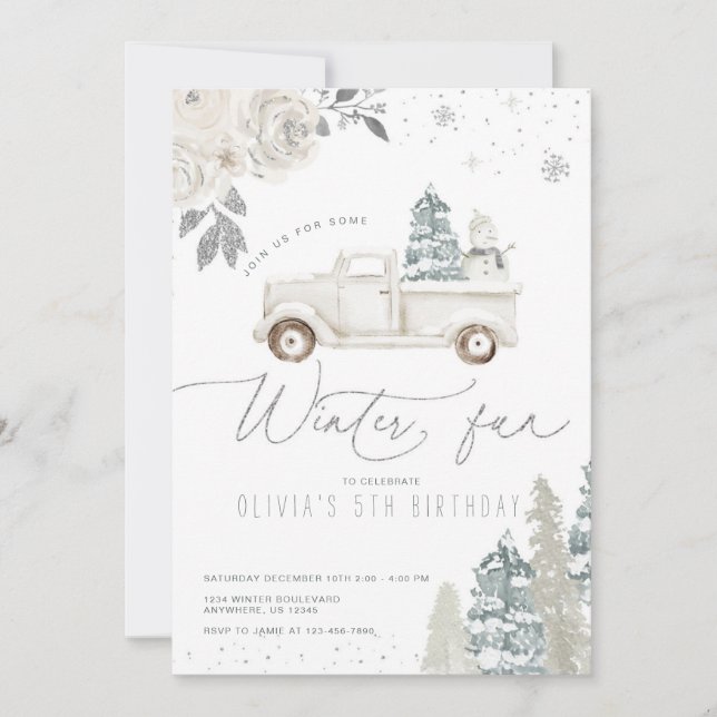 Invitación Floral Winter Snowman Birthday Party (Anverso)