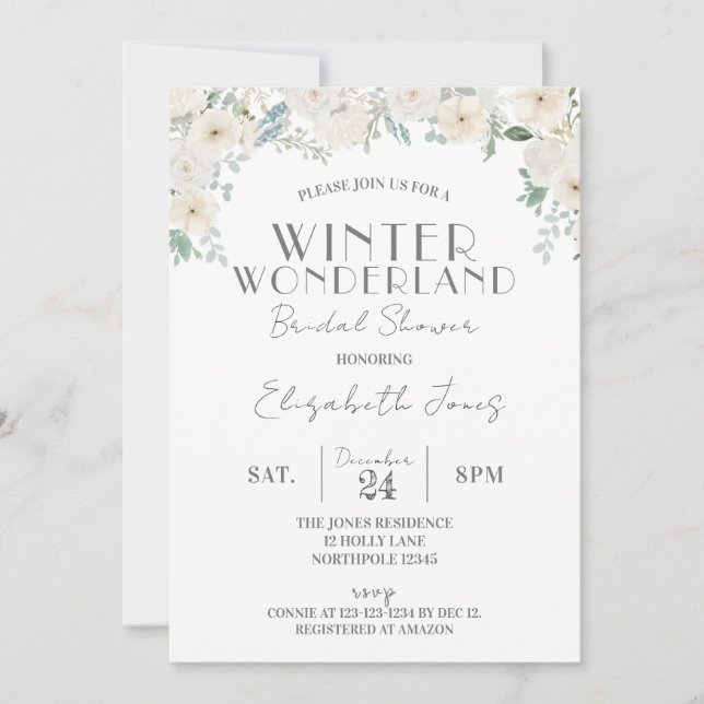 Invitación Floral Winter Wonderland Bridal Shower (Anverso)